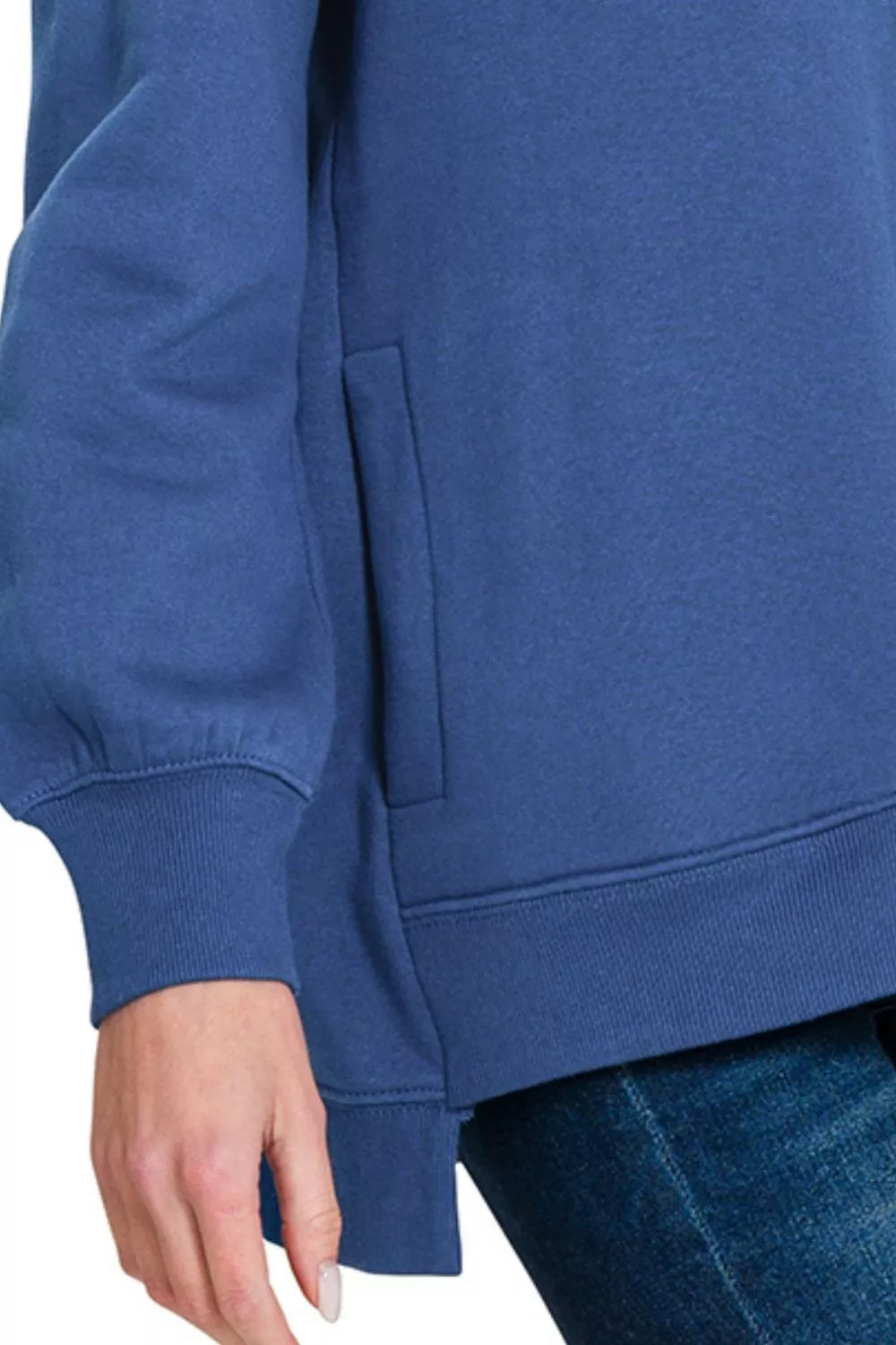 Zenana Fleece Hi-low Boyfriend Sweatshirts with Pockets - Image 3