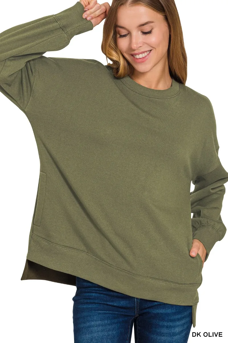 Zenana Fleece Hi-low Boyfriend Sweatshirts with Pockets - Image 2