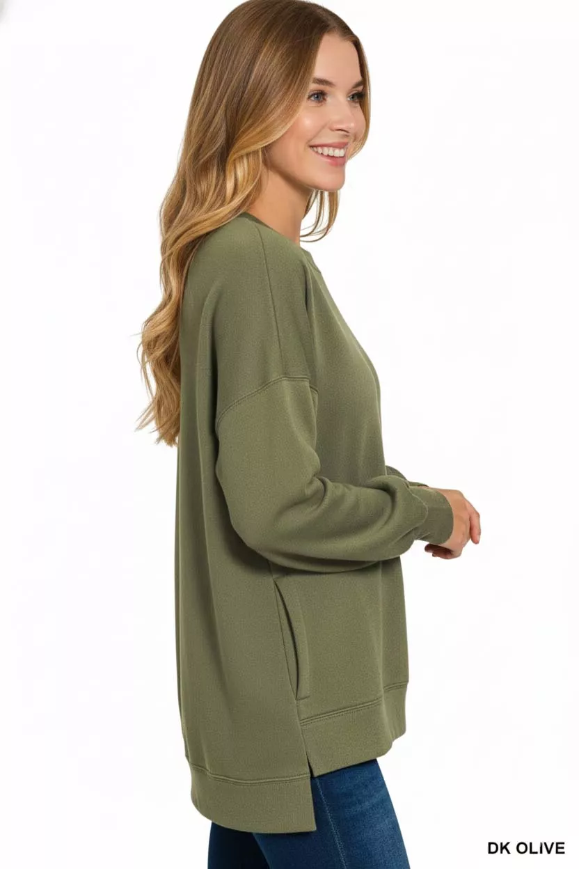 Zenana Fleece Hi-low Boyfriend Sweatshirts with Pockets - Image 3