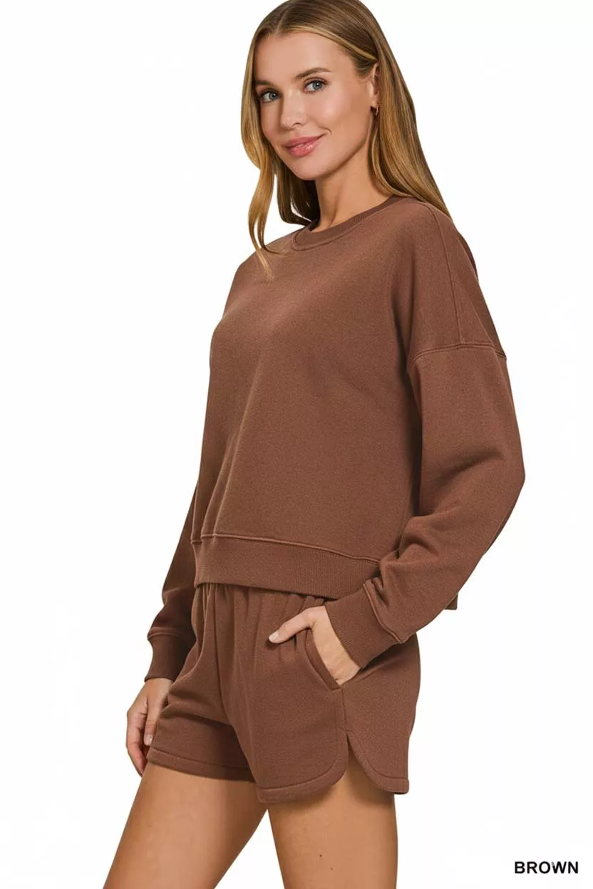 Zenana Fleece Long Sleeve Sweatshirts and Shorts Set - Image 2