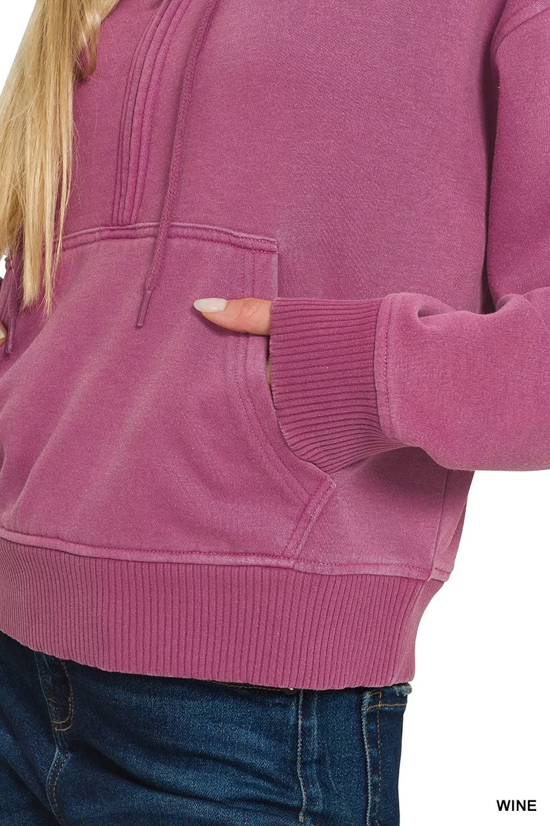 Zenana Fleece Pigment Dye Half Zip Kangaroo Pocket Hoodie - Image 6