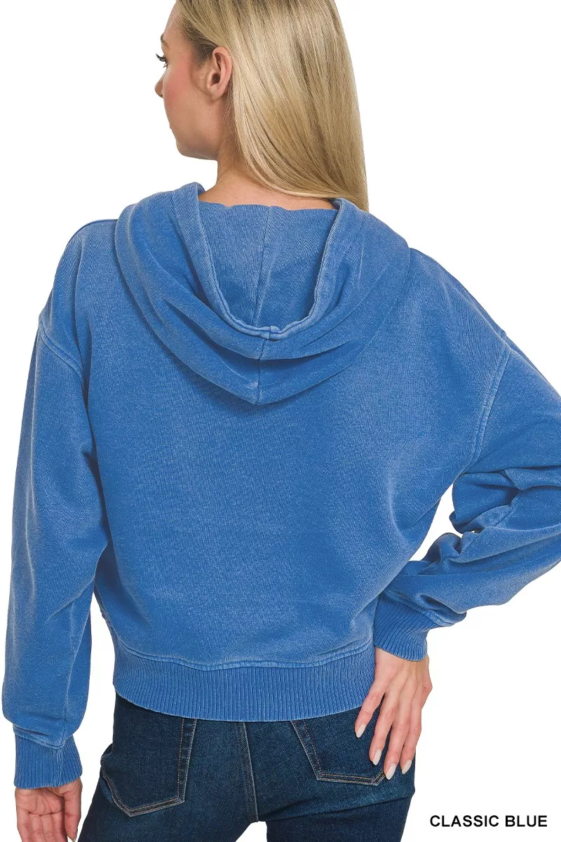 Zenana Fleece Pigment Dye Half Zip Kangaroo Pocket Hoodie - Image 6