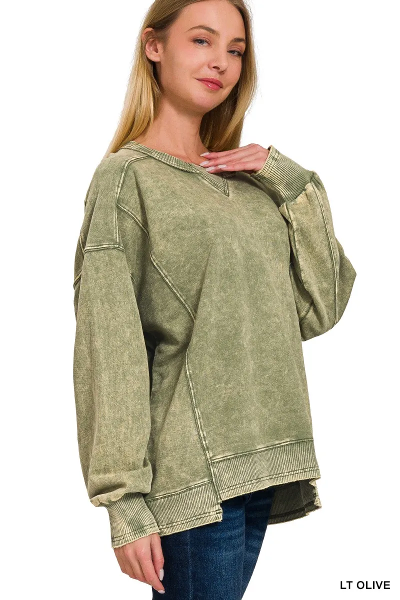 Zenana French Terry Acid Wash Pullover - Image 2