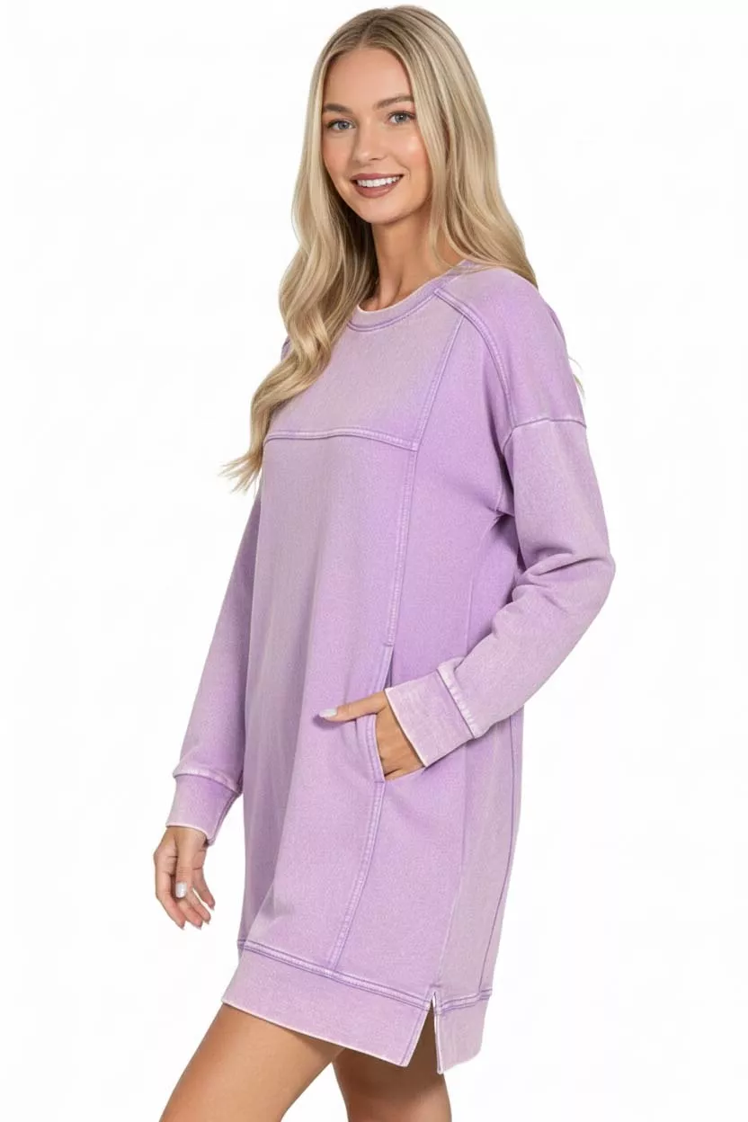 Zenana French Terry Acid Washed Dress with Pockets - Image 2