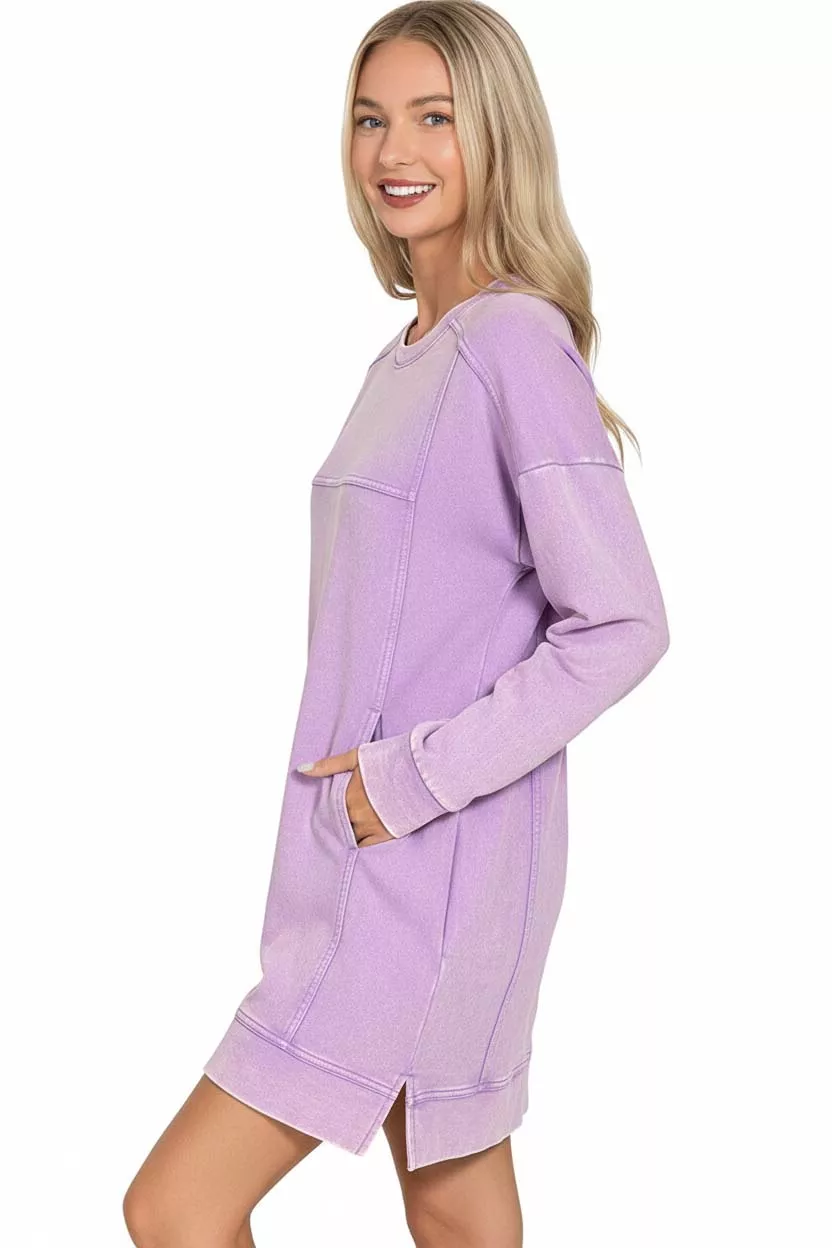 Zenana French Terry Acid Washed Dress with Pockets - Image 3