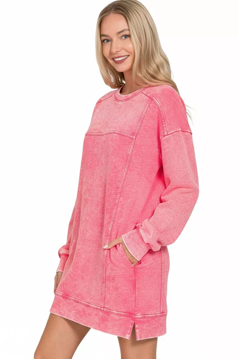 Zenana French Terry Acid Washed Dress with Pockets - Image 2