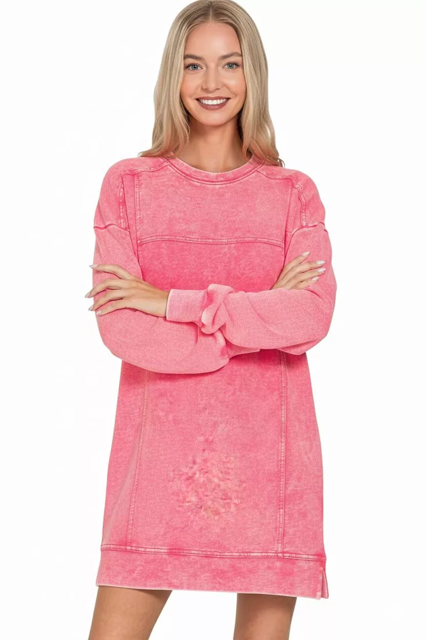 Zenana French Terry Acid Washed Dress with Pockets - Image 3