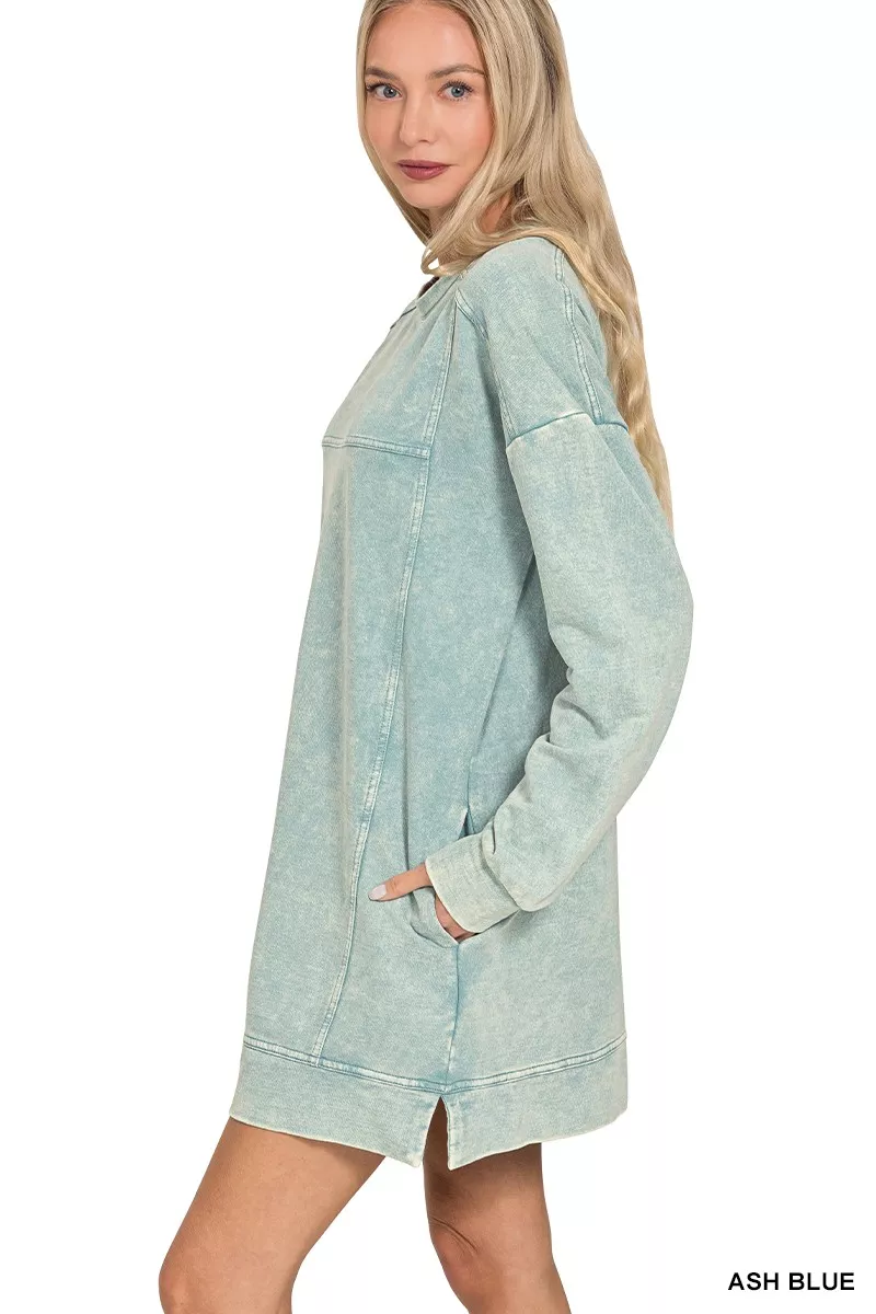 Zenana French Terry Acid Washed Dress with Pockets - Image 2