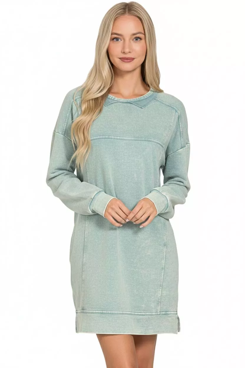 Zenana French Terry Acid Washed Dress with Pockets - Image 3