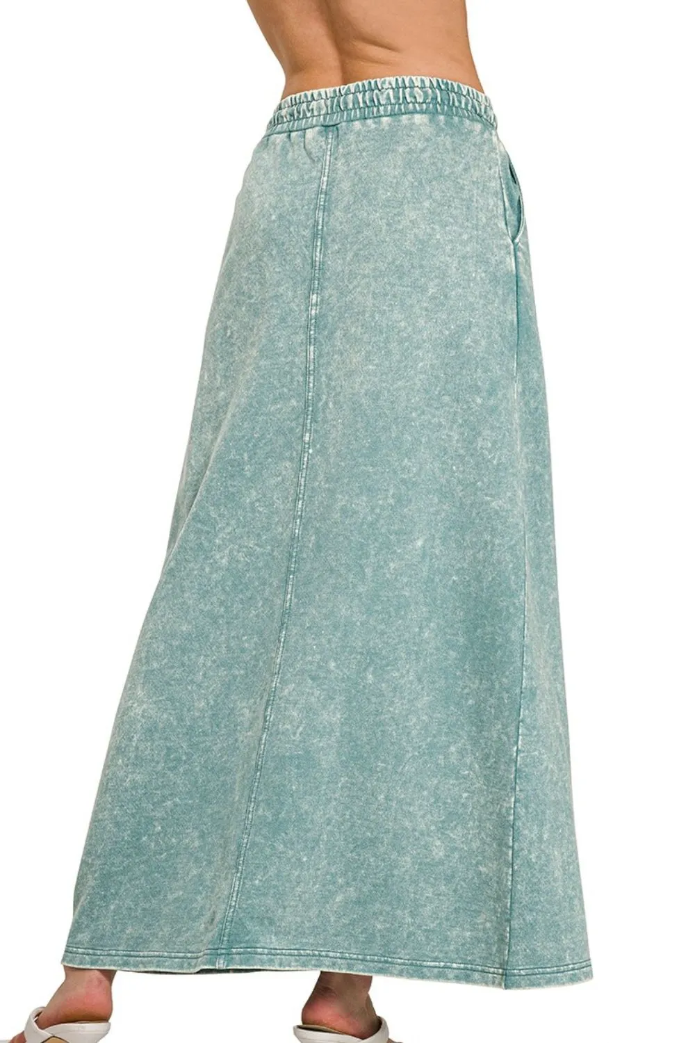 Zenana French Terry Acid Washed Front Slit Long Skirts - Image 3