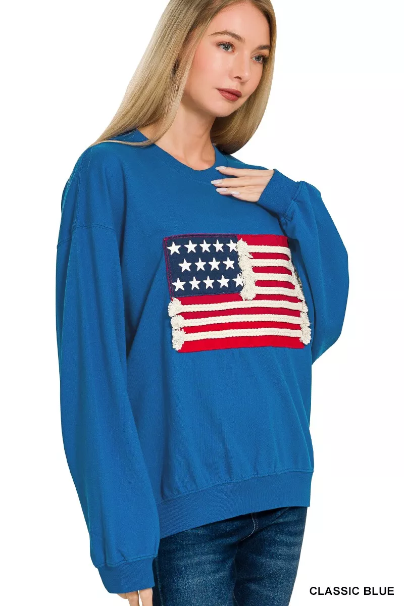 Zenana French Terry American Flag Pullover - Image 2