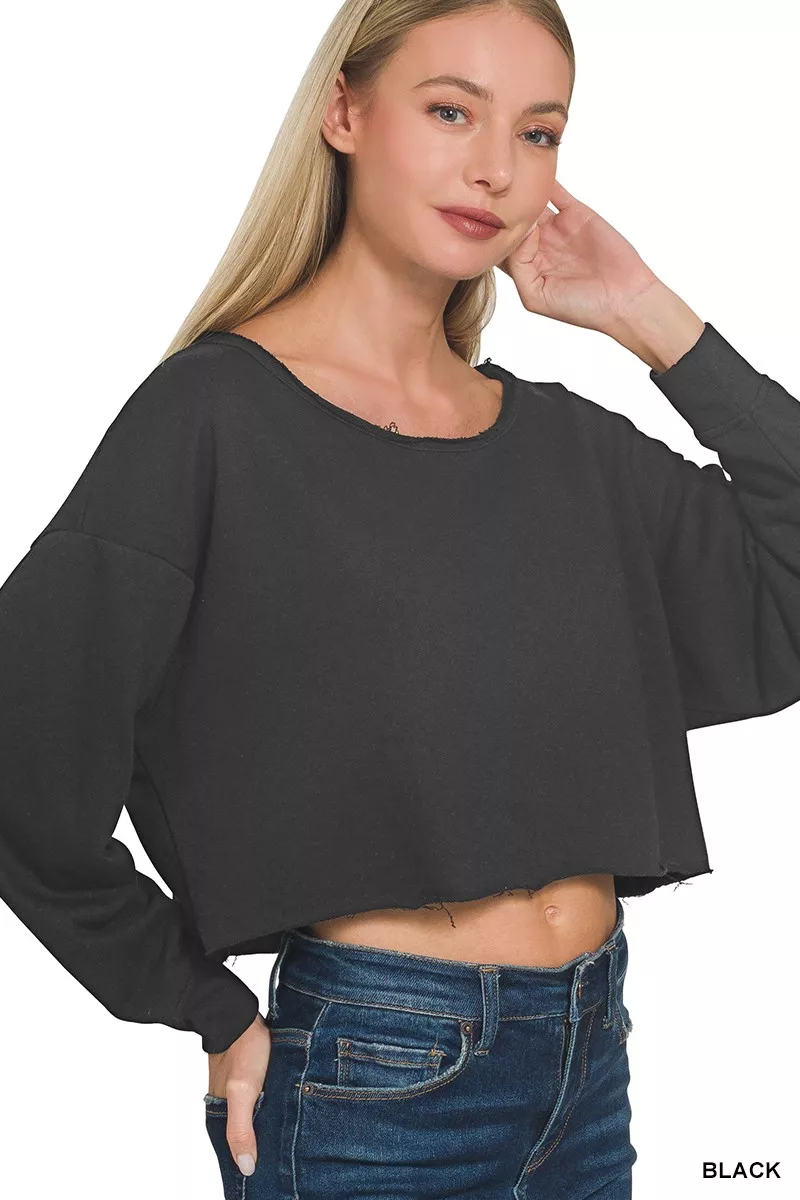 Zenana French Terry Boatneck Crop Top - Image 2