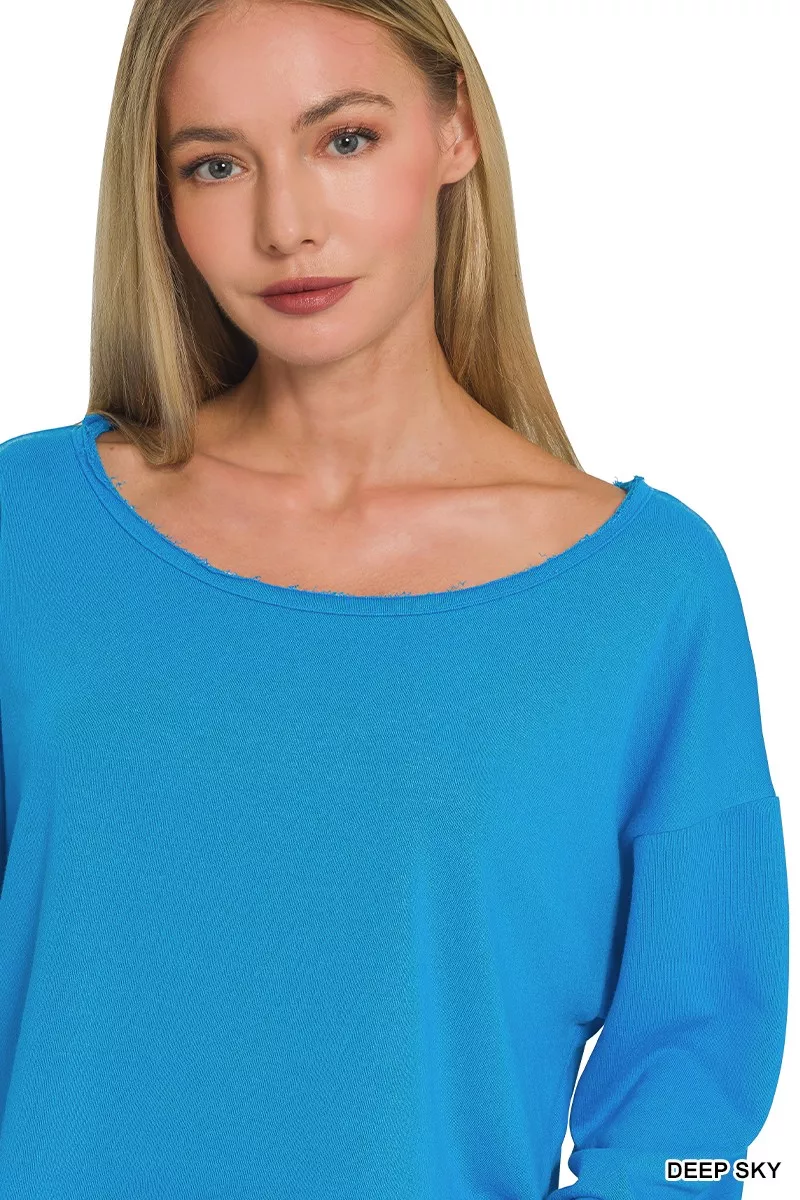 Zenana French Terry Boatneck Crop Top - Image 2