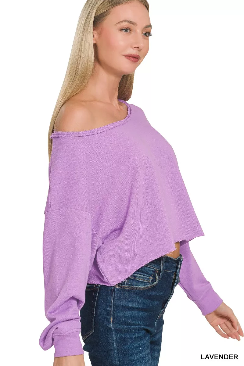 Zenana French Terry Boatneck Crop Top - Image 2