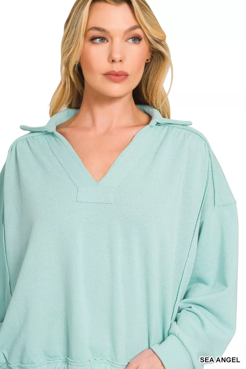 Zenana French Terry Collared Exposed Seam Sweatshirt - Image 2