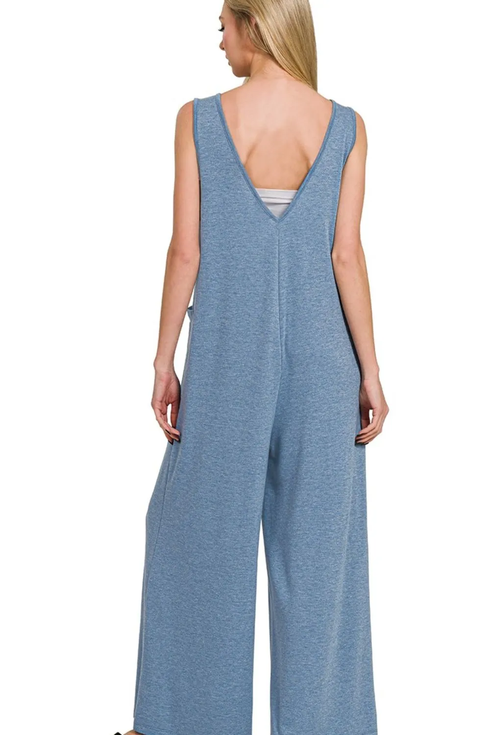Zenana French Terry Deep V Neck Jumpsuits - Image 2