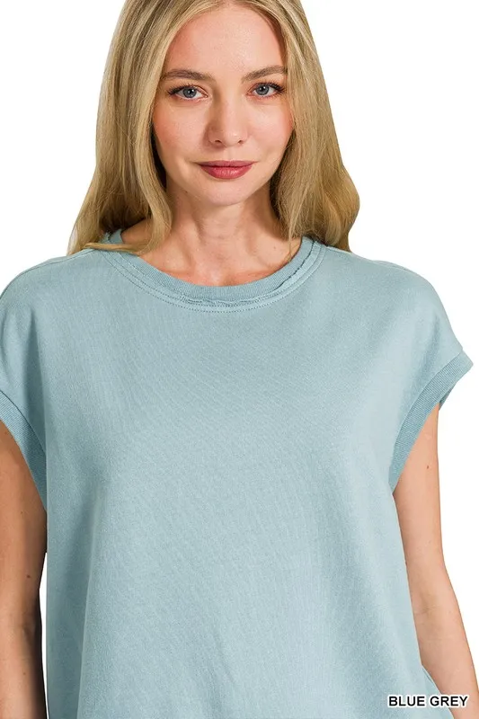 Zenana French Terry Round Neck Cap Sleeve T-Shirt - Image 2