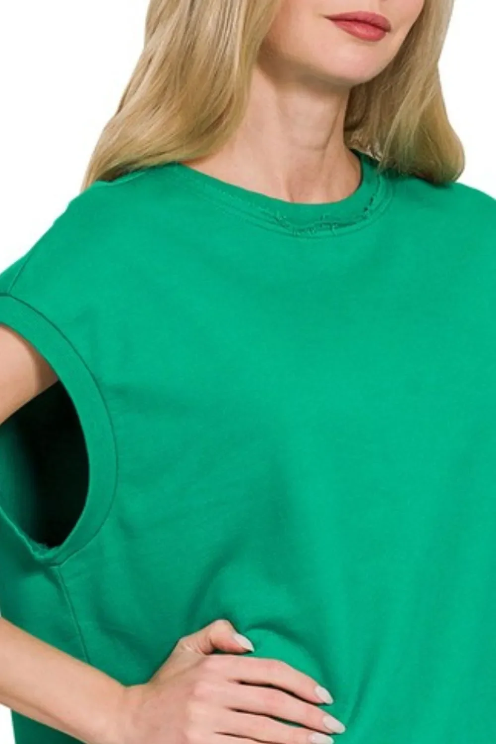 Zenana French Terry Round Neck Cap Sleeve T-Shirt - Image 2