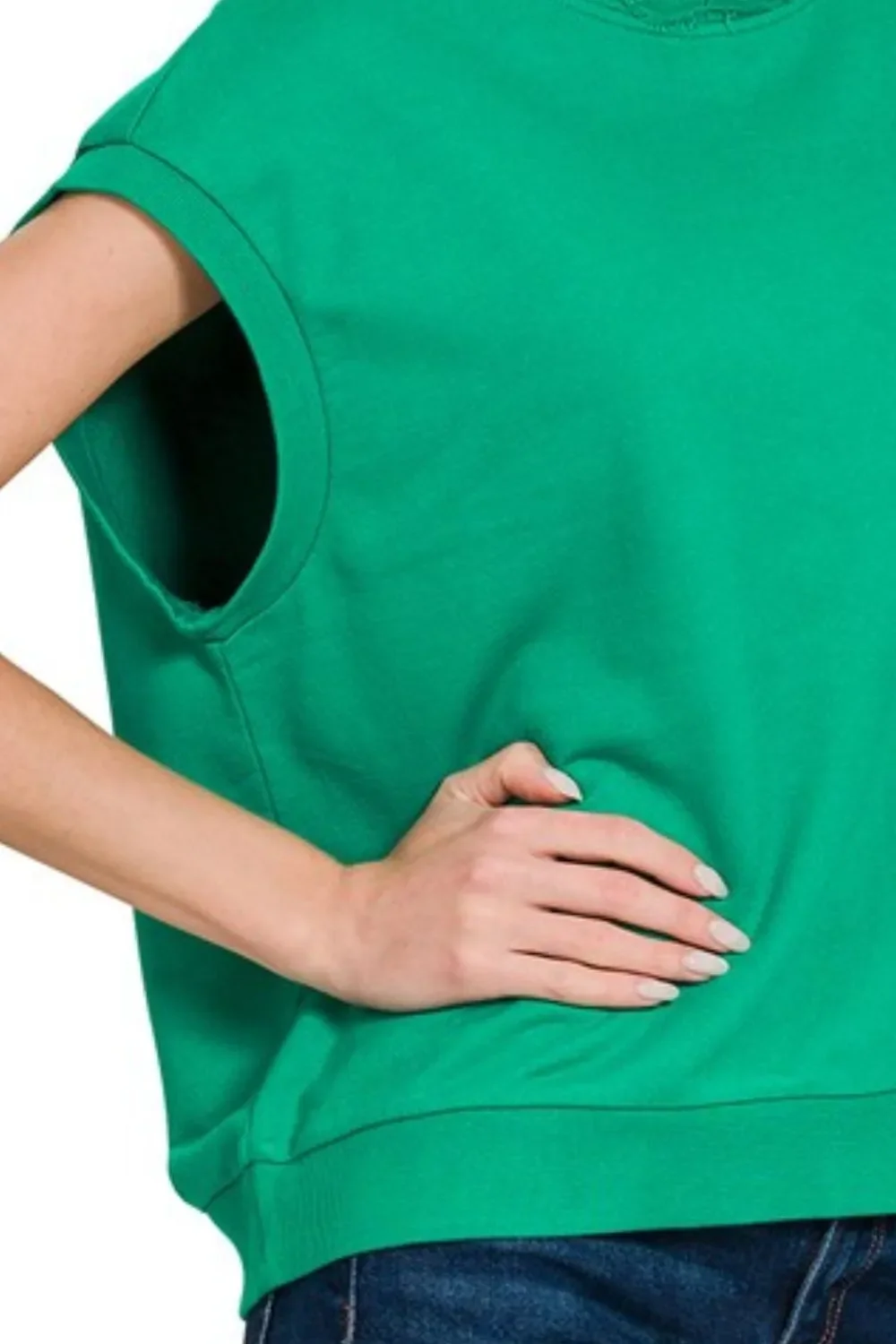 Zenana French Terry Round Neck Cap Sleeve T-Shirt - Image 3
