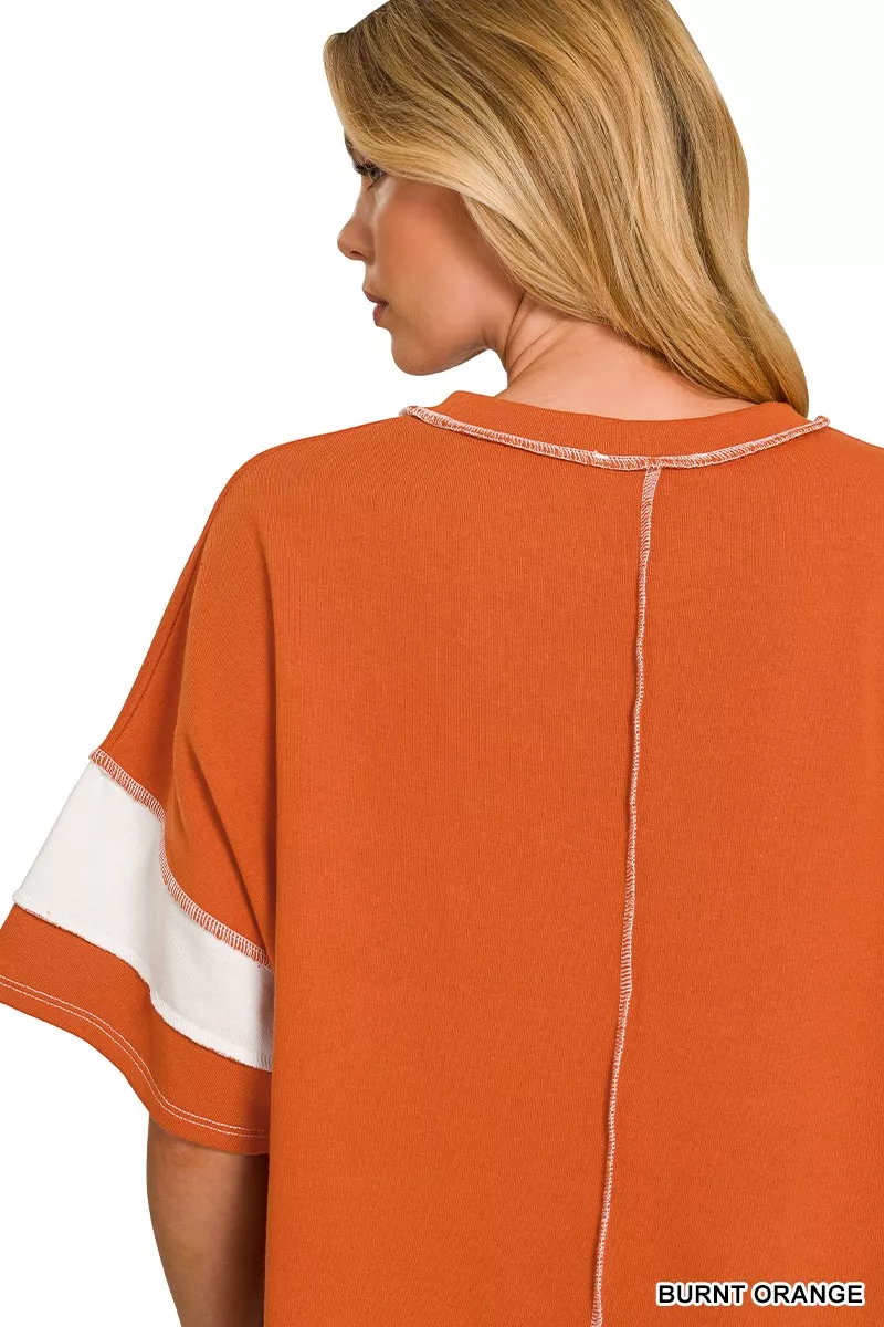 Zenana French Terry Striped Exposed Seam Top - Image 5