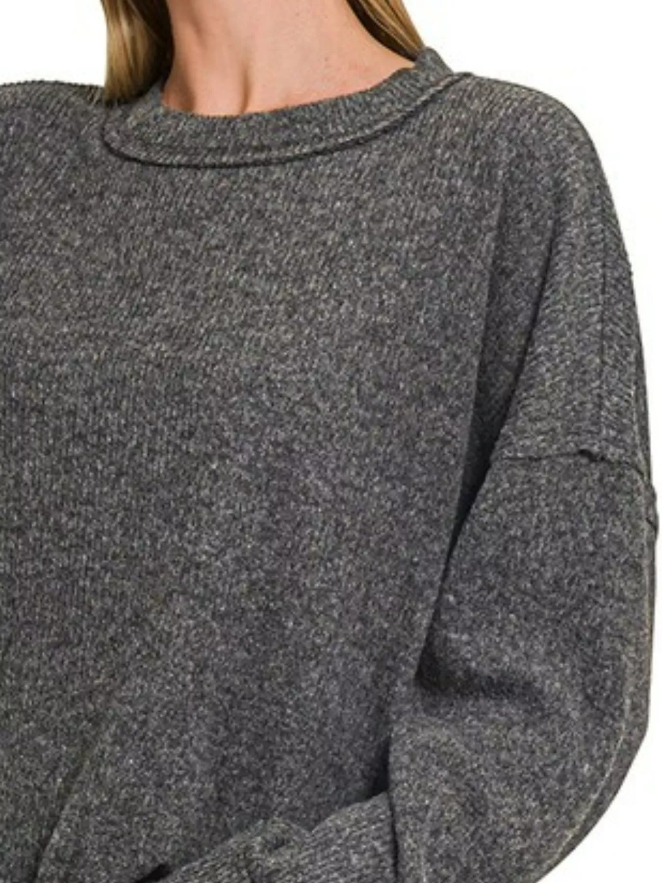 Zenana Full Size Brushed Ribbed Hacci Drop Shoulder Sweater Plus Size - Image 2