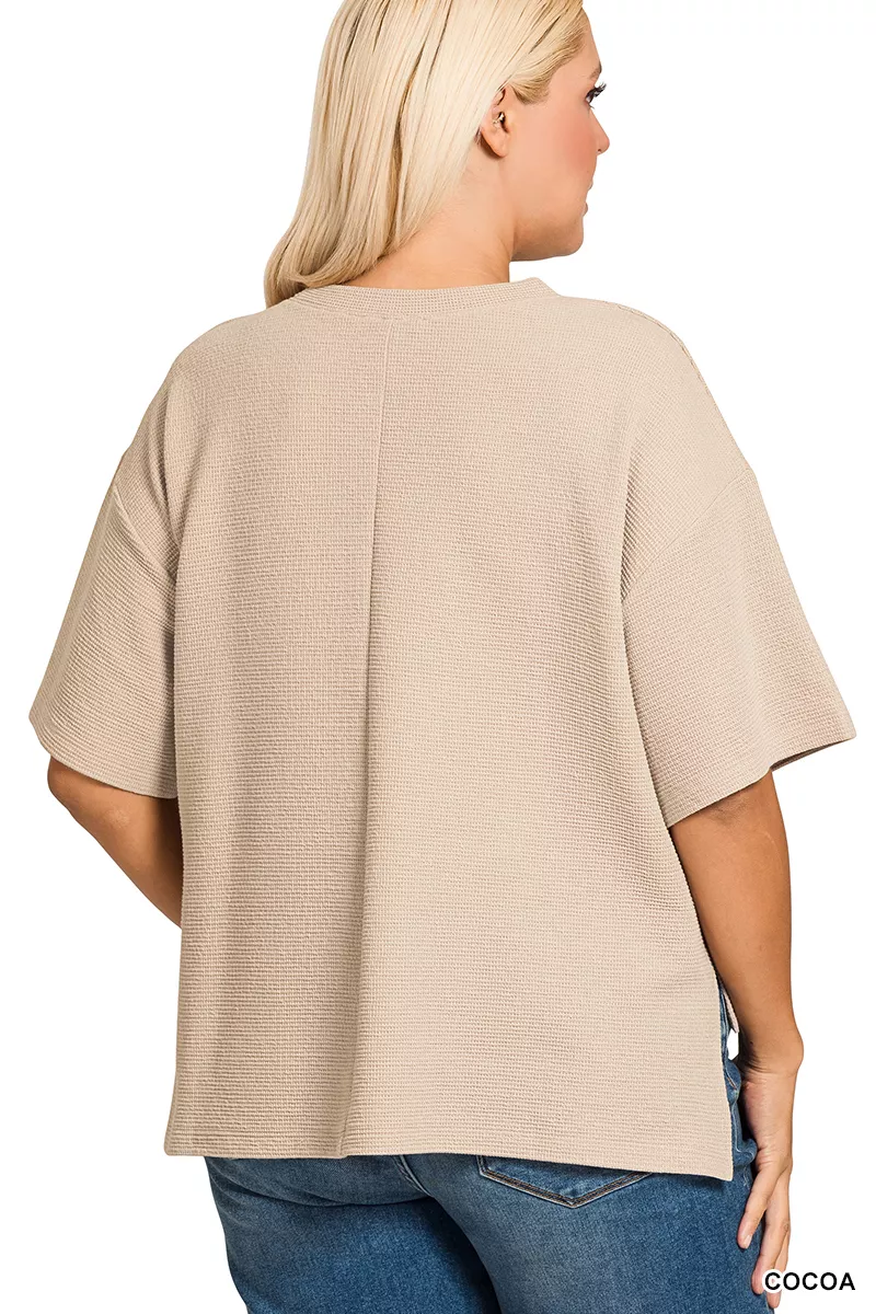 Zenana Full Size Double Knit Side Slits Hi Low Short Sleeve Top Plus Size - Image 4