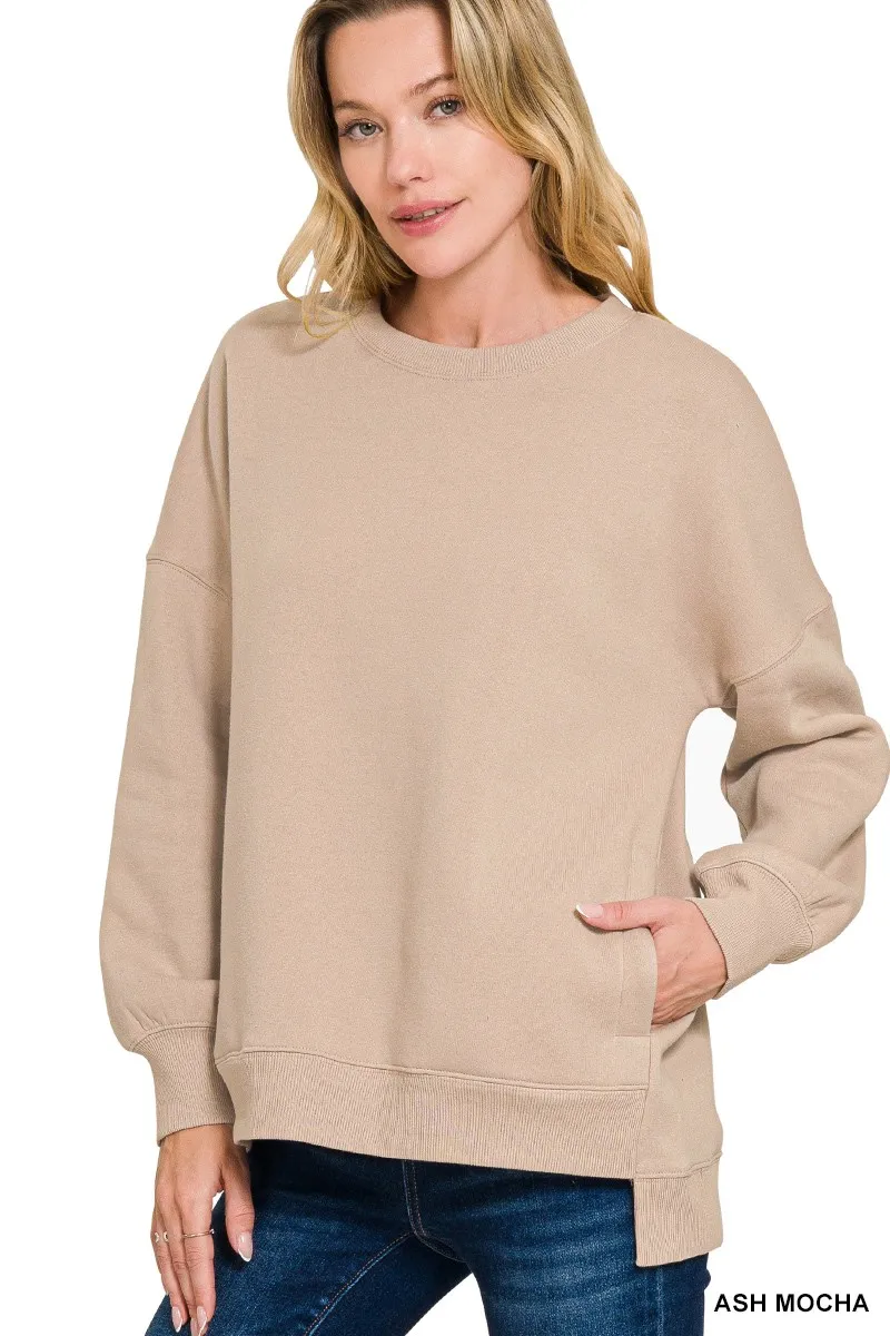 Zenana Full Size Fleece Hi-low Boyfriend Sweatshirts with Pockets Plus Size - Image 2
