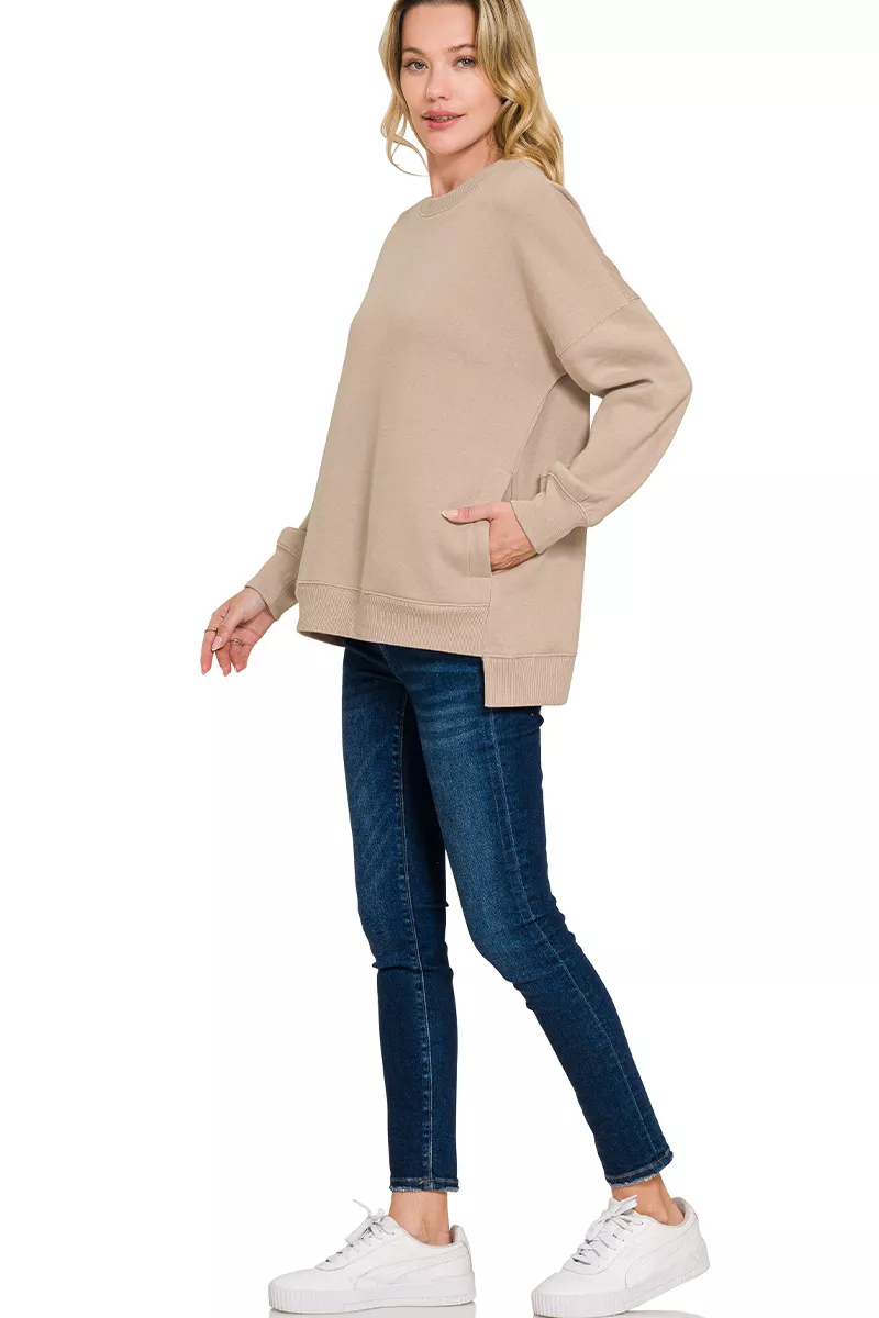 Zenana Full Size Fleece Hi-low Boyfriend Sweatshirts with Pockets Plus Size - Image 4
