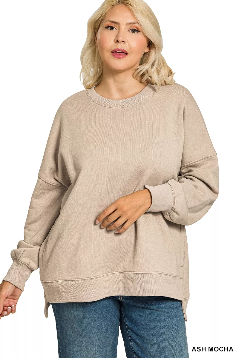 Zenana Full Size Fleece Hi-low Boyfriend Sweatshirts with Pockets Plus Size - Image 5