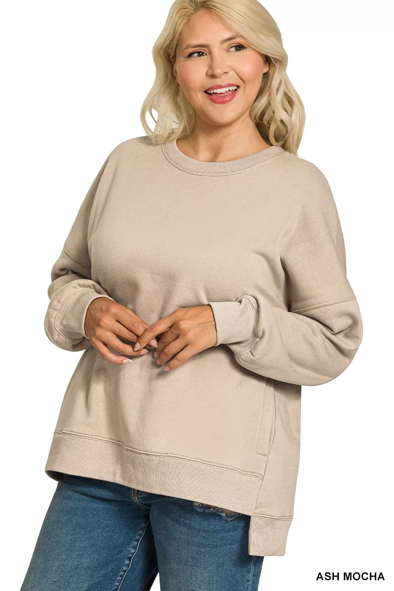 Zenana Full Size Fleece Hi-low Boyfriend Sweatshirts with Pockets Plus Size - Image 6