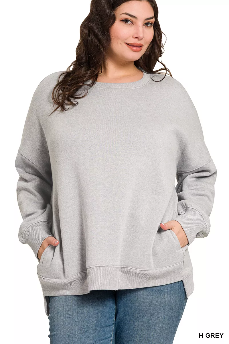 Zenana Full Size Fleece Hi-low Boyfriend Sweatshirts with Pockets Plus Size - Image 3