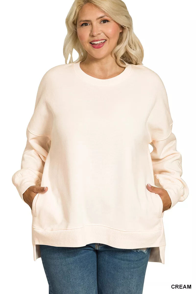 Zenana Full Size Fleece Hi-low Boyfriend Sweatshirts with Pockets Plus Size - Image 2