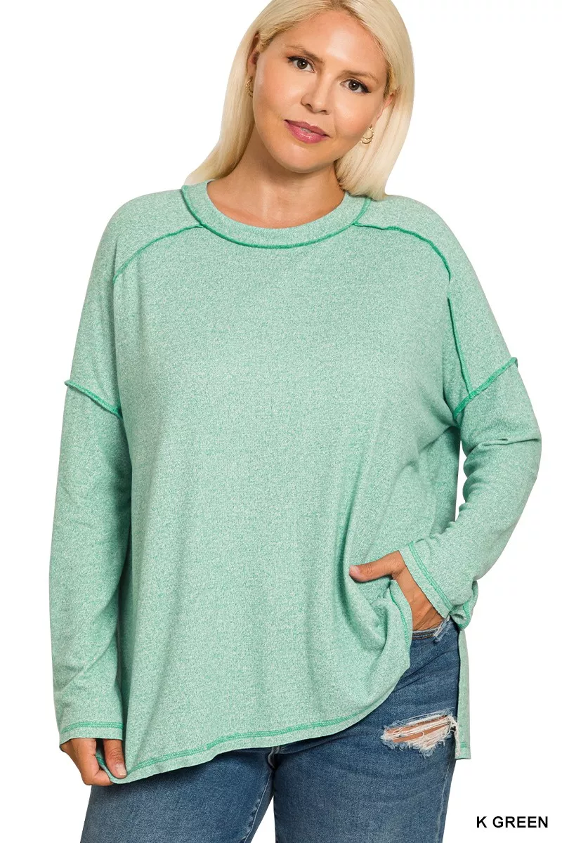 Zenana Full Size Melange Hacci Exposed Seam Hi-low Tee Plus Size - Image 2