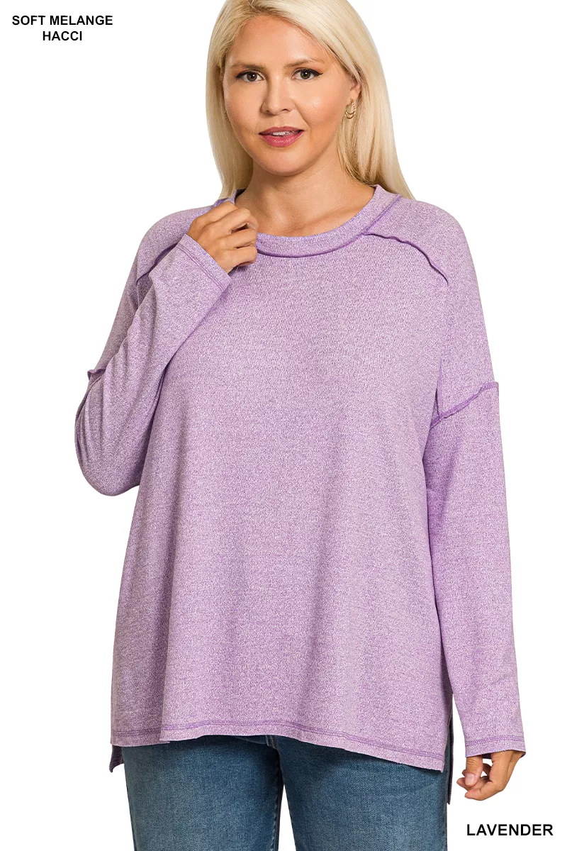 Zenana Full Size Melange Hacci Exposed Seam Hi-low Tee Plus Size - Image 2
