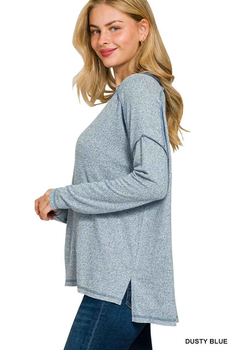 Zenana Full Size Melange Hacci Exposed Seam Hi-low Tee Plus Size - Image 2