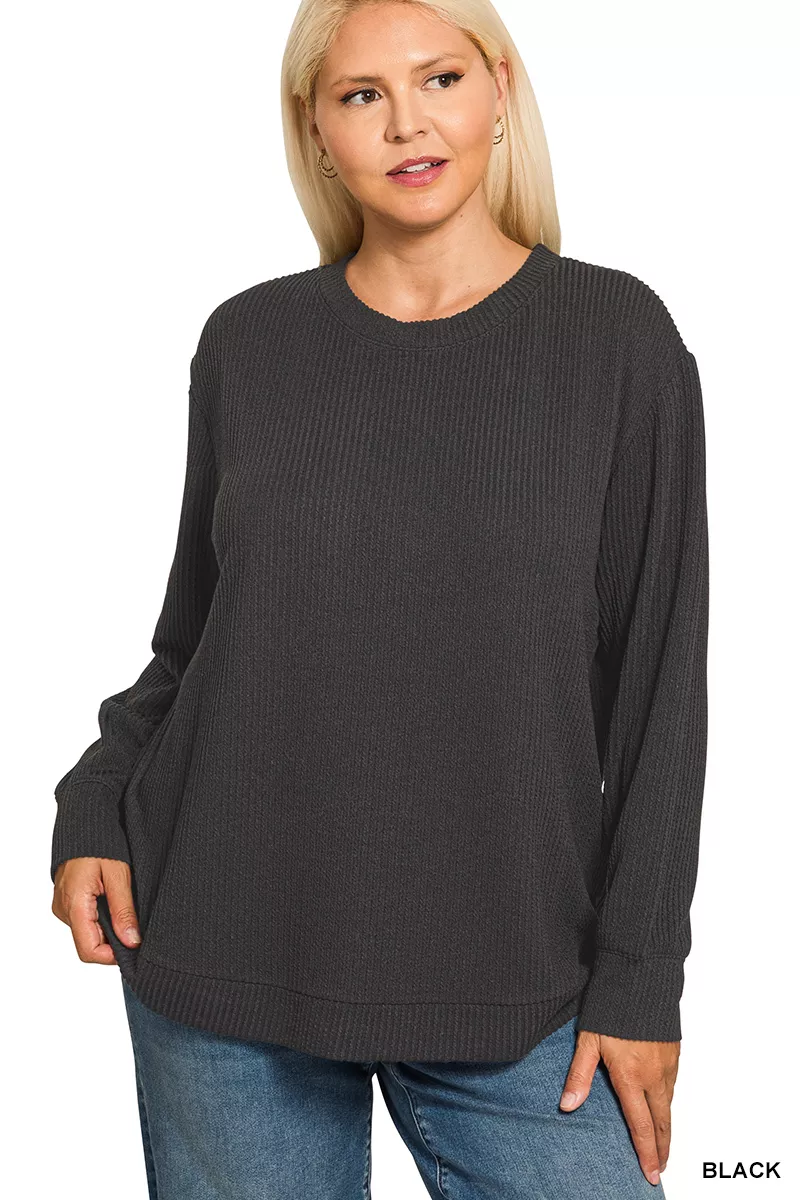 Zenana Full Size Raised Rib Round Neck Long Sleeve Top Plus Size - Image 2