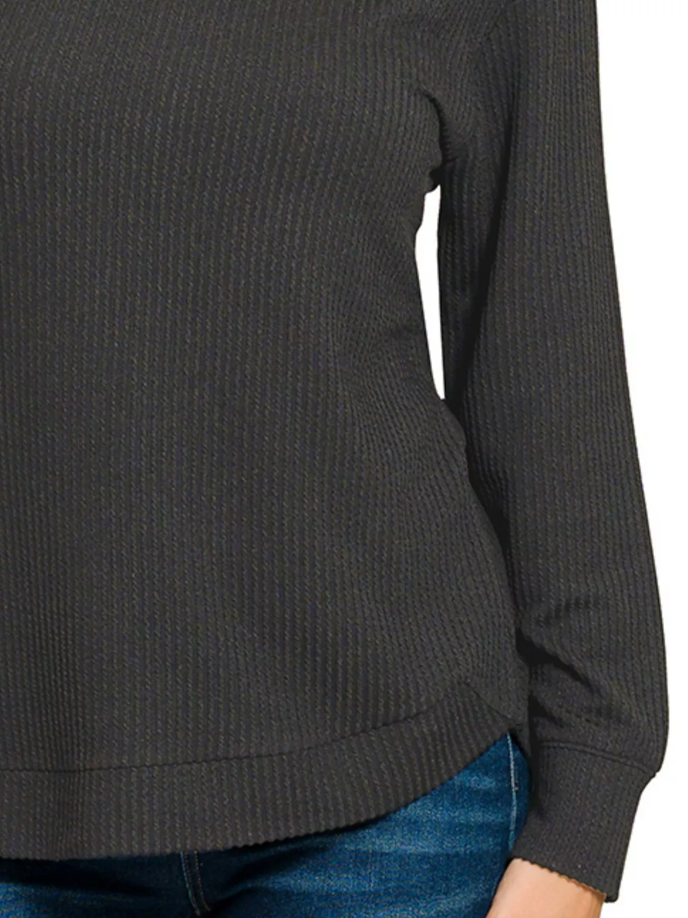 Zenana Full Size Raised Rib Round Neck Long Sleeve Top Plus Size - Image 3