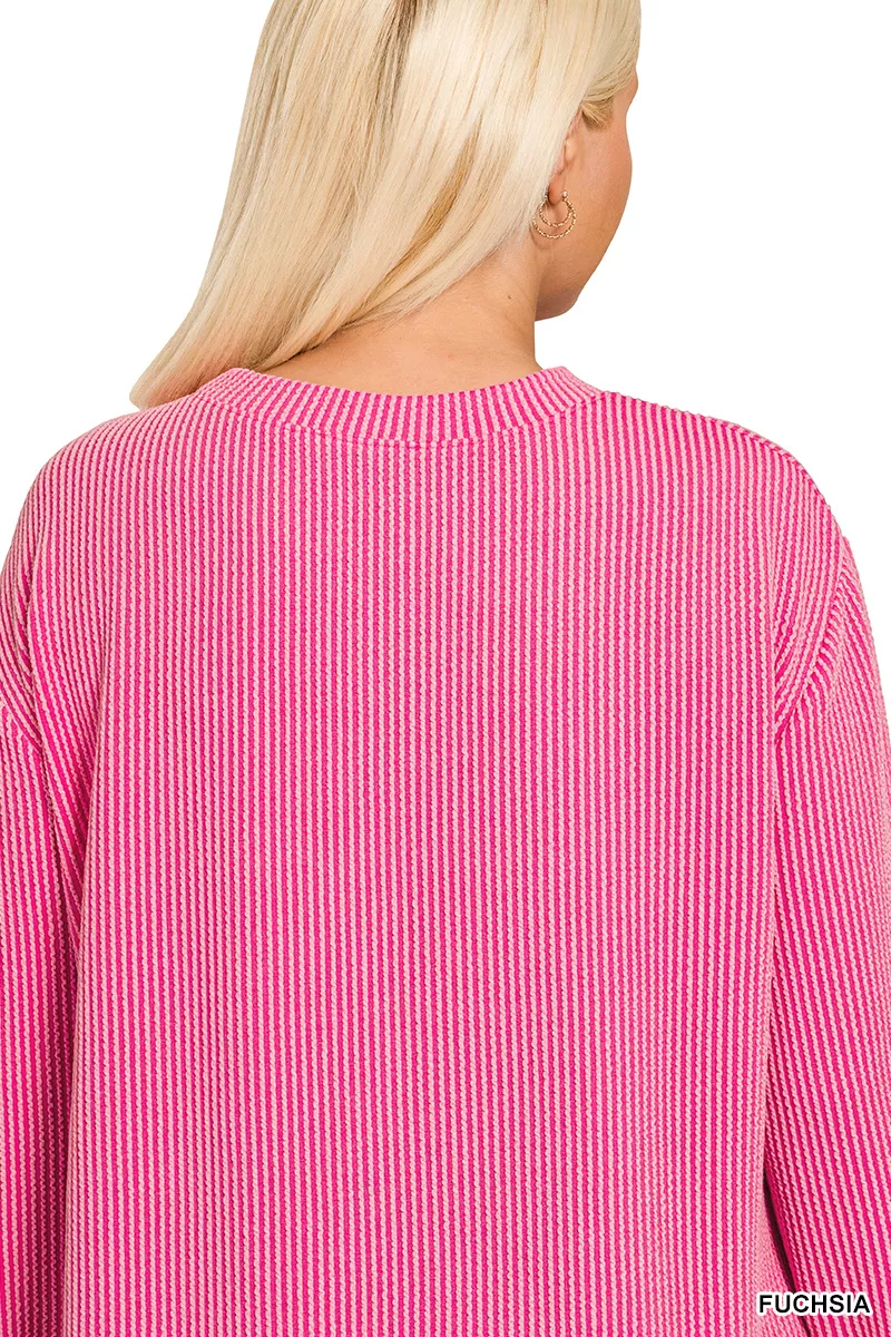 Zenana Full Size Raised Rib Round Neck Long Sleeve Top Plus Size - Image 9