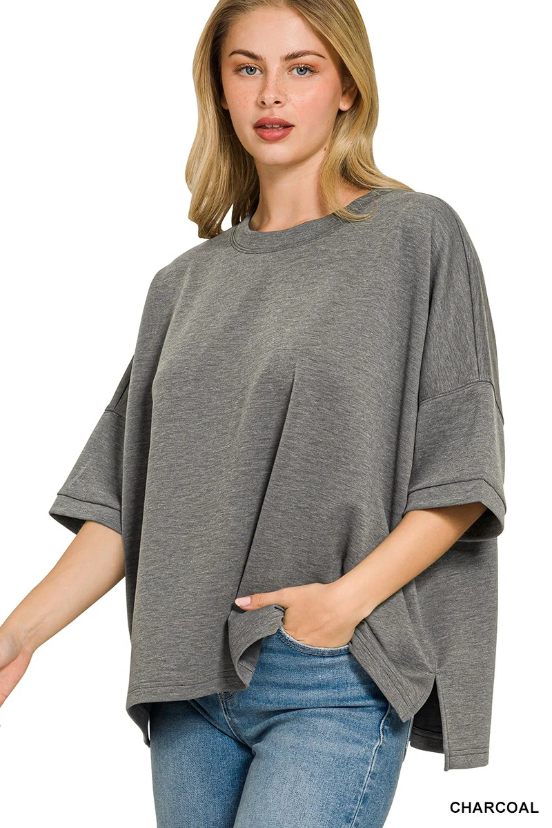 Zenana Full Size Scuba Round Neck Top With Side Slits Plus Size - Image 2