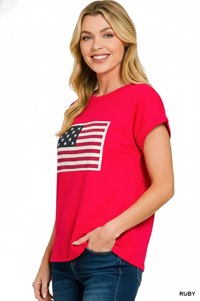 Zenana Full Size US Flag Round Neck Short Sleeve T-Shirt Plus Size - Image 3