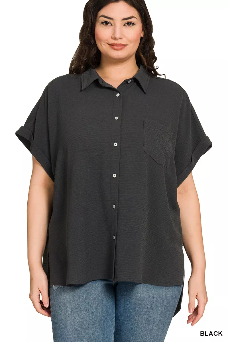 Zenana Full Size Woven Airflow Button Down Shirt Plus Size - Image 4