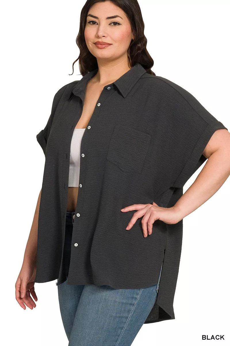 Zenana Full Size Woven Airflow Button Down Shirt Plus Size - Image 5