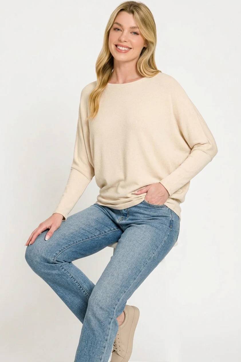 Zenana Hacci Dolman Sleeve Boat Neck Top - Image 3