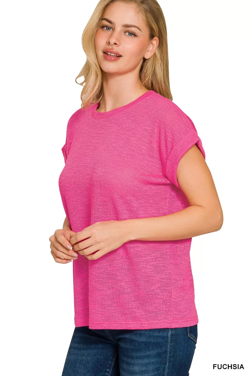 Zenana Hacci Slub Rolled Up Sleeve Tee - Image 2