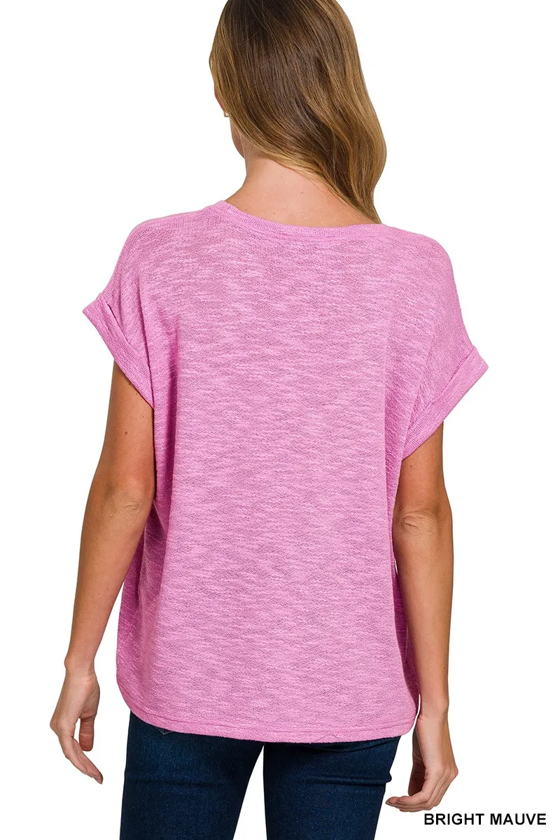 Zenana Hacci Slub Rolled Up Sleeve Tee - Image 2