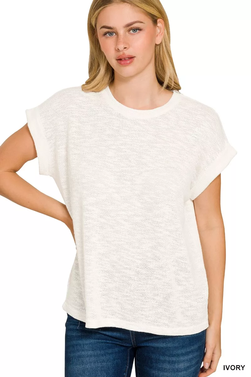 Zenana Hacci Slub Rolled Up Sleeve Tee - Image 2