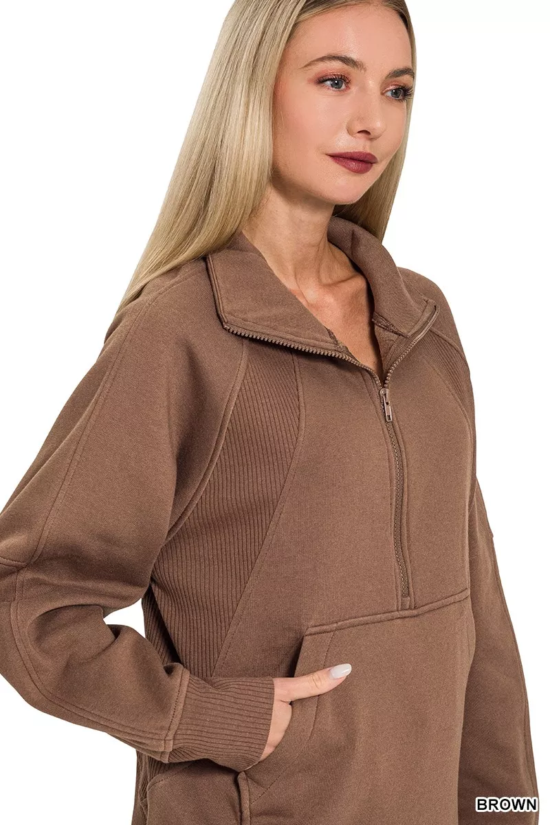 Zenana Half Zip Fleece Sweatshirt with kangaroo Pocket - Image 3