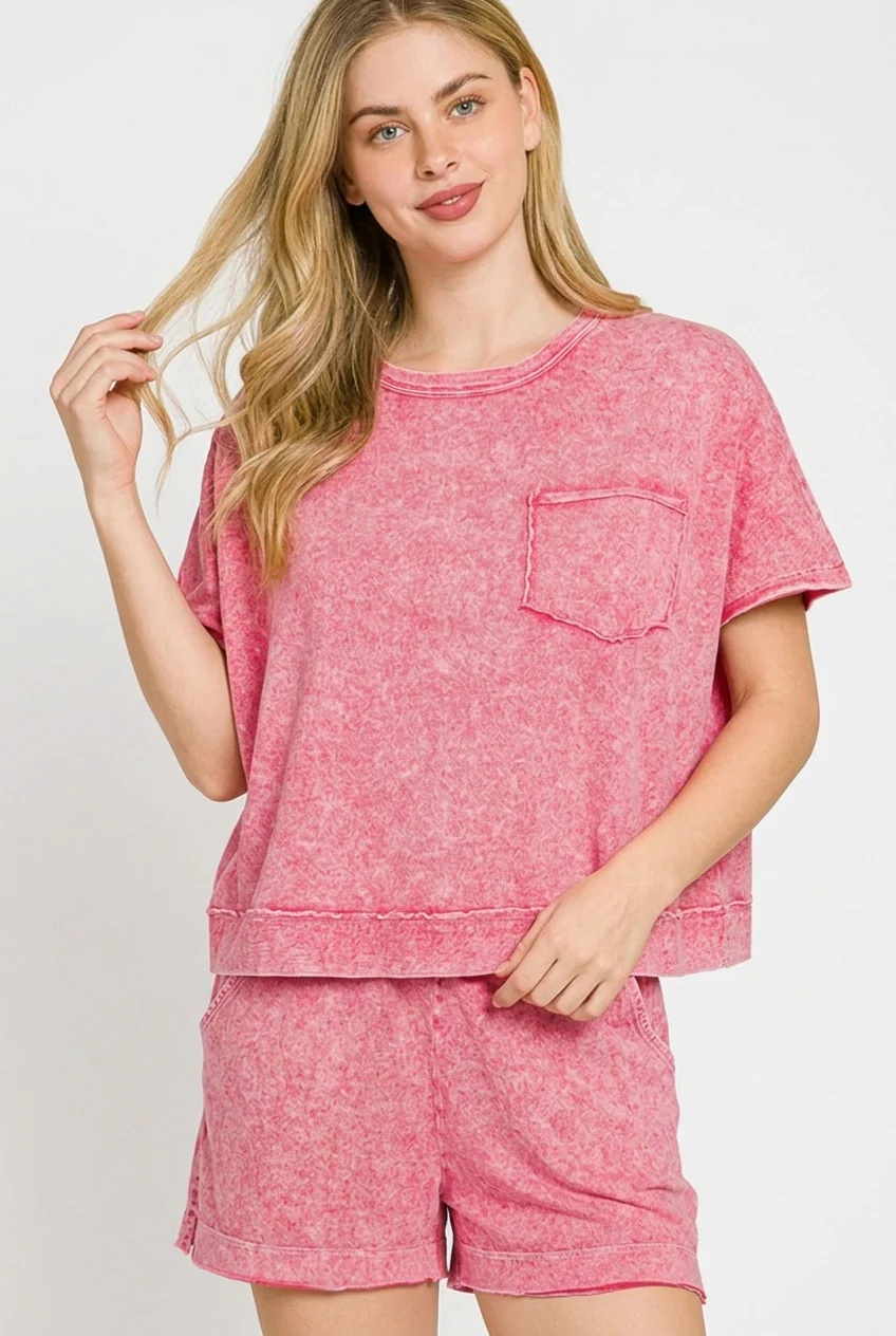 Zenana Halo Snow Washed Boxy Top & Shorts Set - Image 3