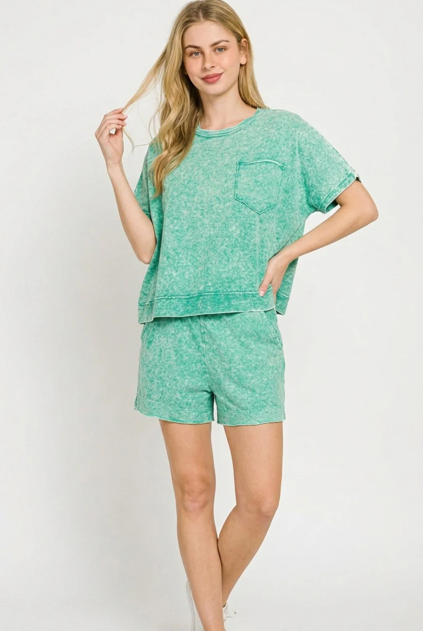 Zenana Halo Snow Washed Boxy Top & Shorts Set - Image 3