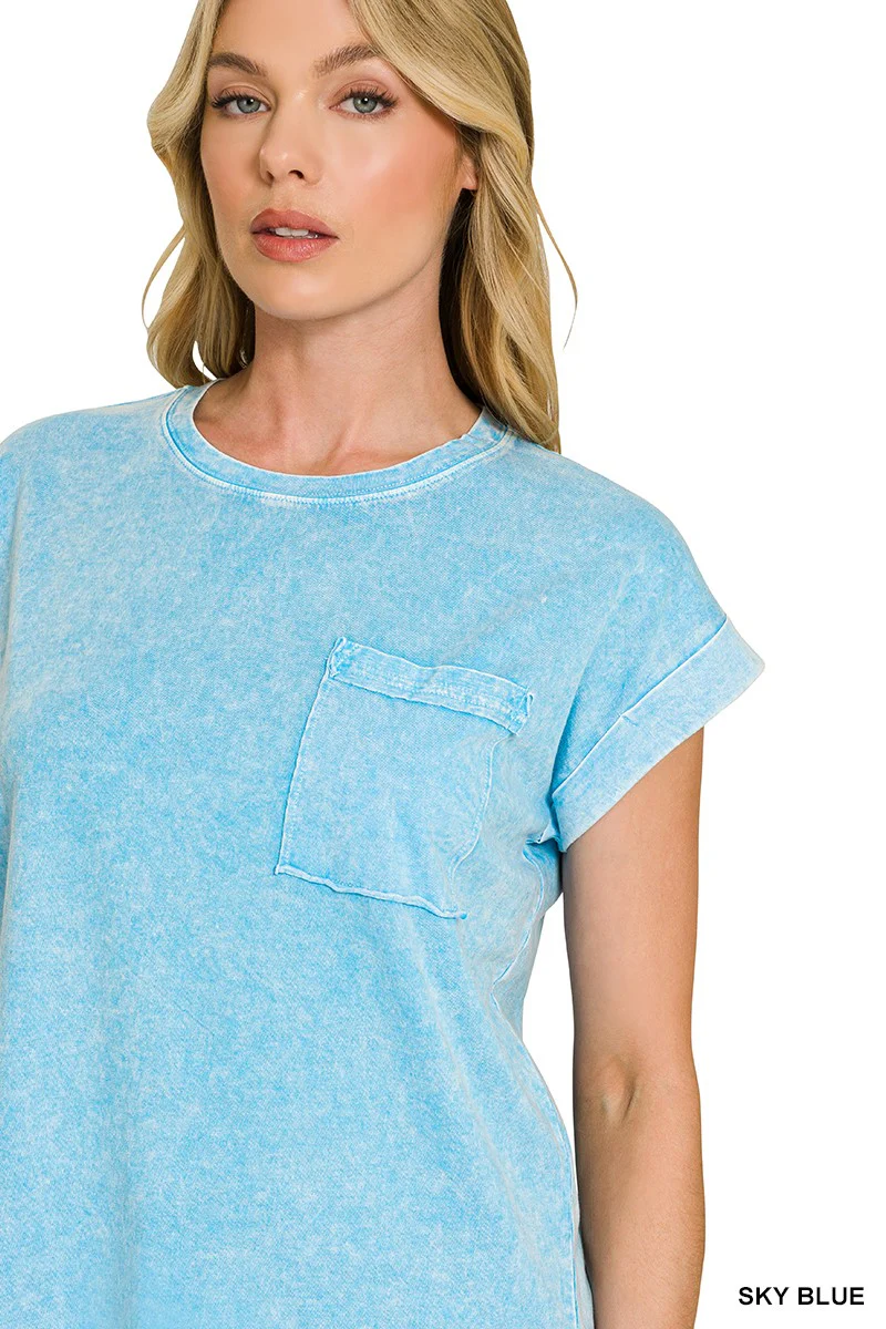 Zenana Halo Snow Washed Cuffed Short Sleeve Tee - Image 6